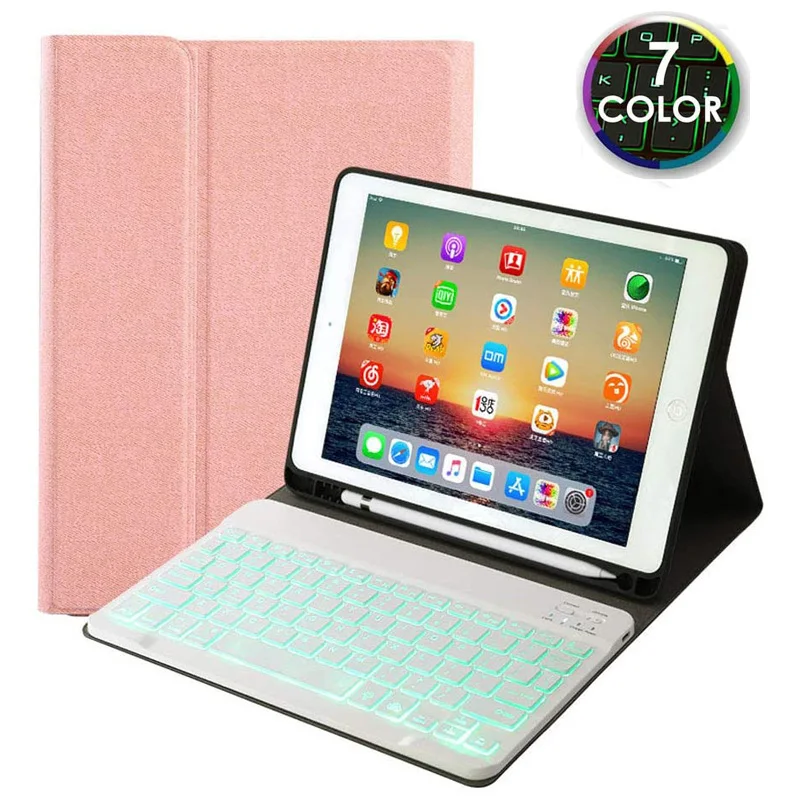 

For iPad 10.2 Bluetooth Keyboard Case Pencil Holder Smart Cover for Apple iPad 7th Gen A2200 A2198 Backlit Keyboard for iPad 7