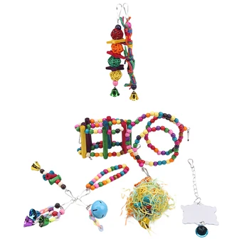 

10PCS/Set Combination Parrot Toy Bird Articles Parrot Bite Toy Bird Toys Parrot Funny Swing Ball Bell Standing Training Toys