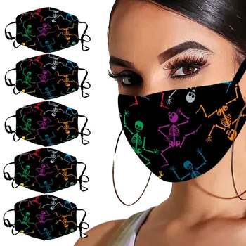 

5pc Mascarilas Reutilizables Halloween Adults Unisex Skull Printed Face Mask Washable Adjustable Warm Windproof Masks Маска