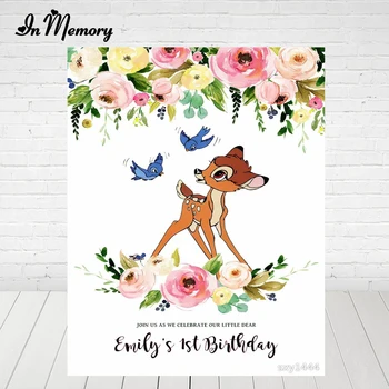 

InMemory Flowers Deer Bambi Party Backdrops For Photo Studio Kids Baby Shower Newborn Kids 1st Birthday Party Backgrounds Custom