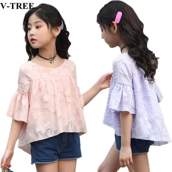 

2020 Summer Girls Clothing Sets Lace Shirts+denim Shorts For Girl Teenager Clothes Sets Kids Tracksuit Roupa Infantil 3-12T