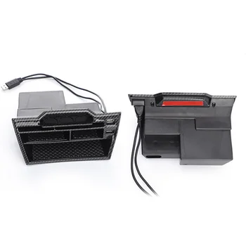 

With USB Charging Storage Box ABS For Honda Civic 2016-2020 Carbon Fiber Car Interior With USB-LED
