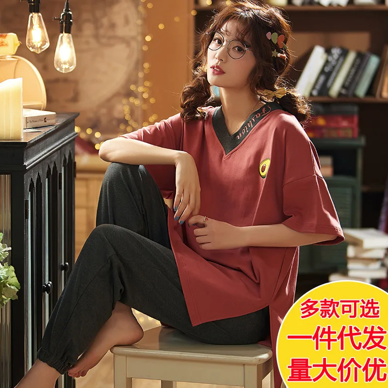 

Pajamas Female Spring Summer Thin Section Pure Cotton Short Sleeve Students Korean-style Cute Women's Cotton Tracksuit-Outer Wea