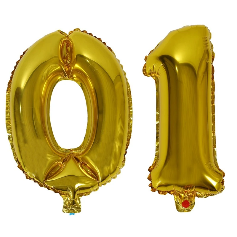 

2Pcs Fashion 16 Inch Silver Foil Number Balloons Birthday Wedding Party Decoration Gold 0 & 1