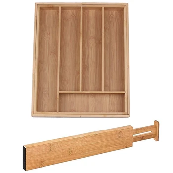 

Retractable Multi-Functional Bamboo Storage Box with Bamboo Drawer Separator