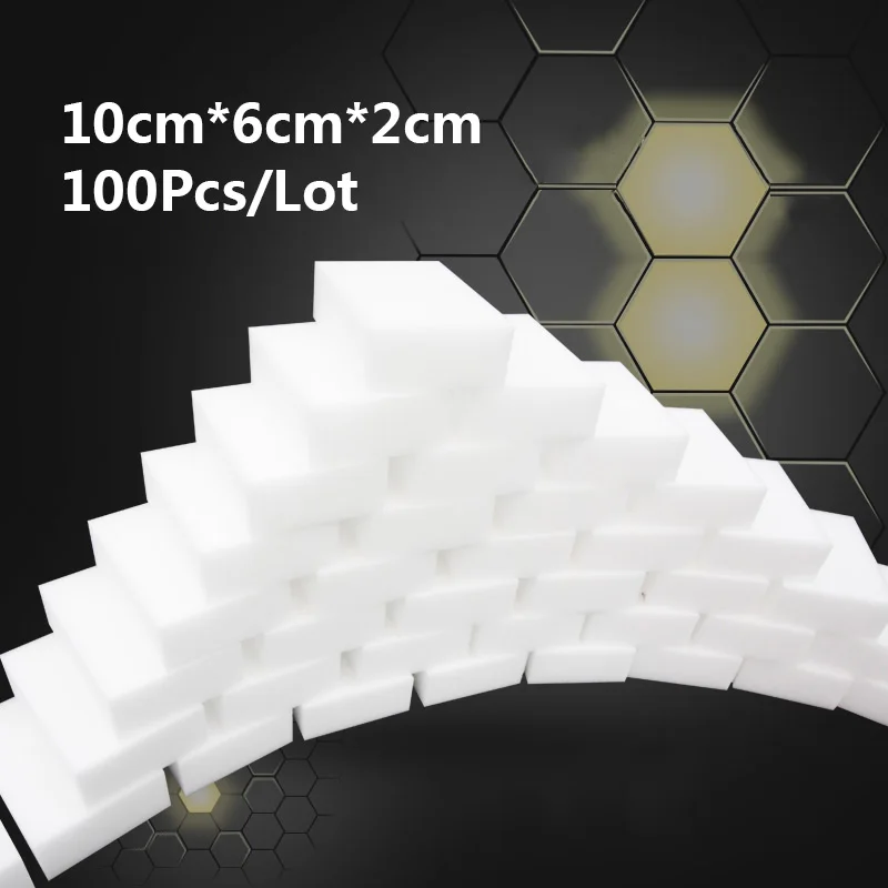 Губка 100 шт./лот 10x6x2 см меламиновая губка волшебная ластик для офиса, кухни, ванной посуды/аксессуаров для чистки нано волшебная губка