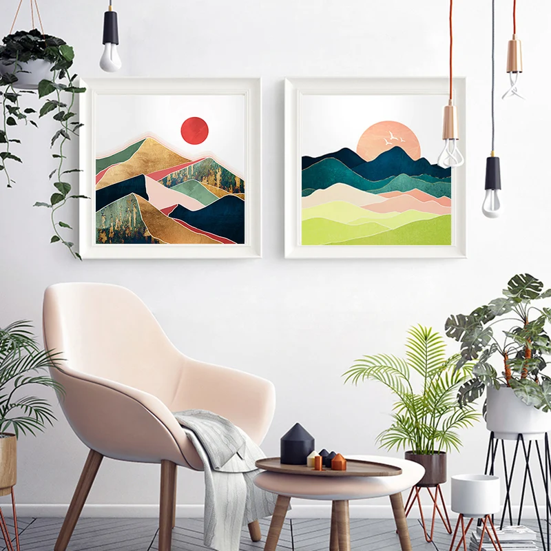 

Watercolor Prints Modern Wall Art Canvas Painting Abstract Landscape Mountain Wall Pictures for Living Room Cuadros Home Decor