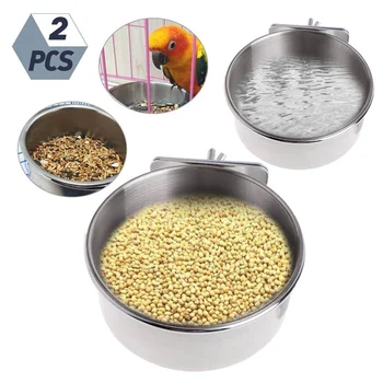 

10-12cm Hangable Stainless Steel Pet Bird Bowl Parrot Water Cup Food Feeder Durable Cage Feeding Plates Bowls For Birds Size S-M
