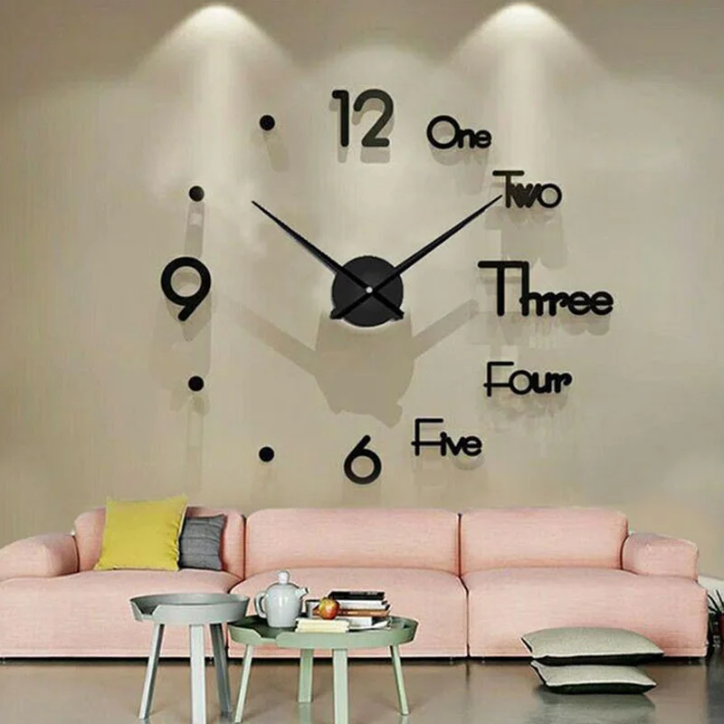 

3D DIY Large Wall Clock Quartz Needle Watch Acrylic Letter Mirror Stickers Living Room Game Room Home Decor Europe horloge