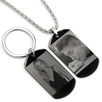 

Personalised Black Custom Engraved Photo Pendant Necklace Charm Jewelry Personality Picture Christmas Gift for Husband Boyfriend