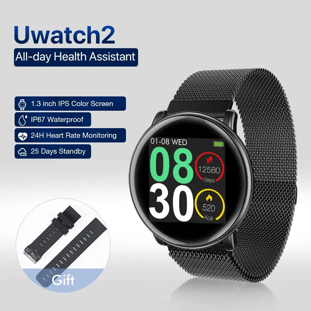 

New Fashion Uwatch2 Smart Watch For Andriod,IOS 1.3 inch Full Touch Screen IP67 25 days Standby 7 Sport Modes Full Metal Unibody