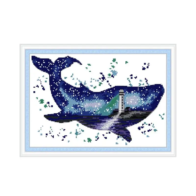 DA479 The world of whales Набор для вышивки крестиком aida 14ct 11ct холсты стежков с принтом