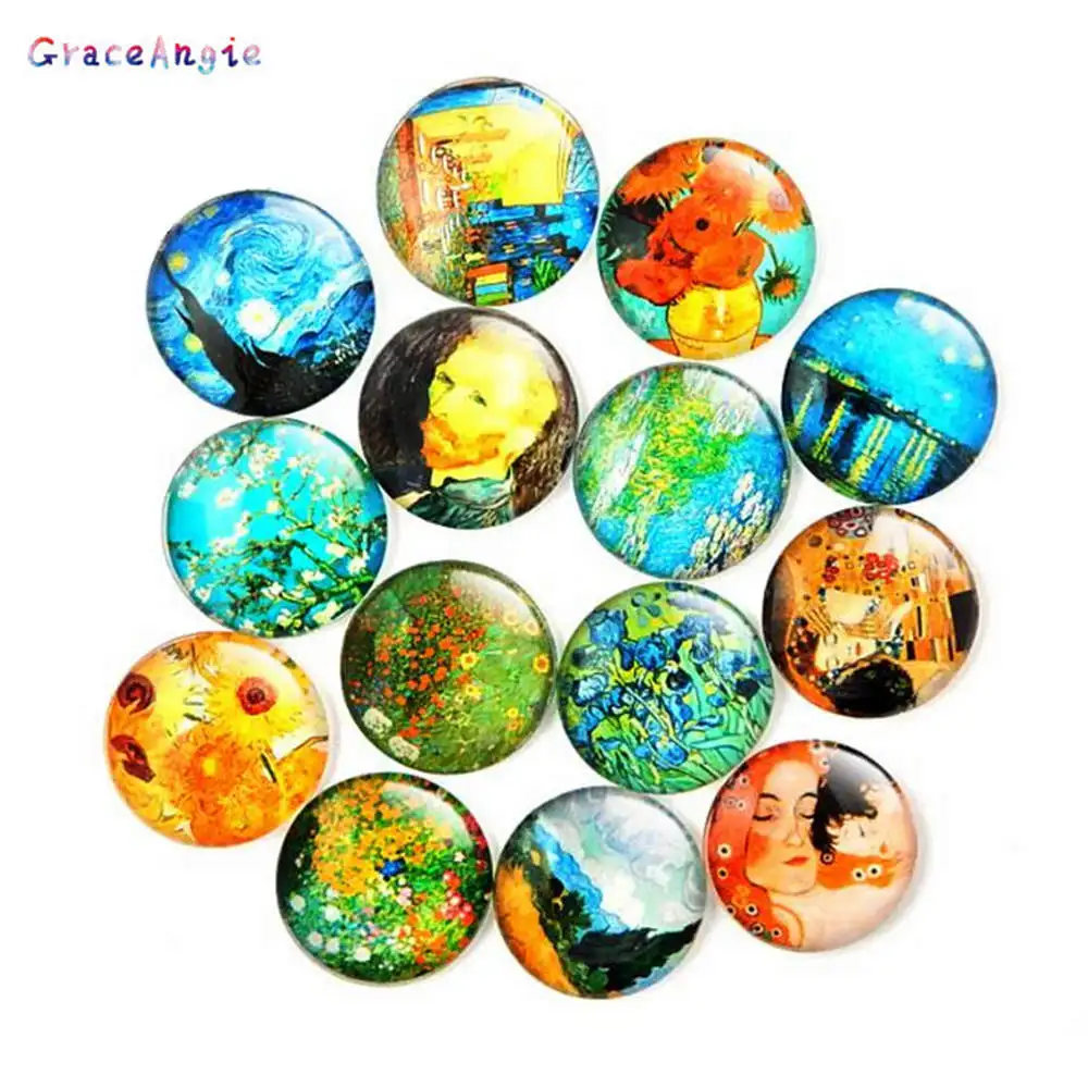 

GraceAngie 10-50PCS Mixd Van Gogh Oil Painting Glass Cabochons Fit Cameo Base Setting For Necklace Pendant DIY Jewelry
