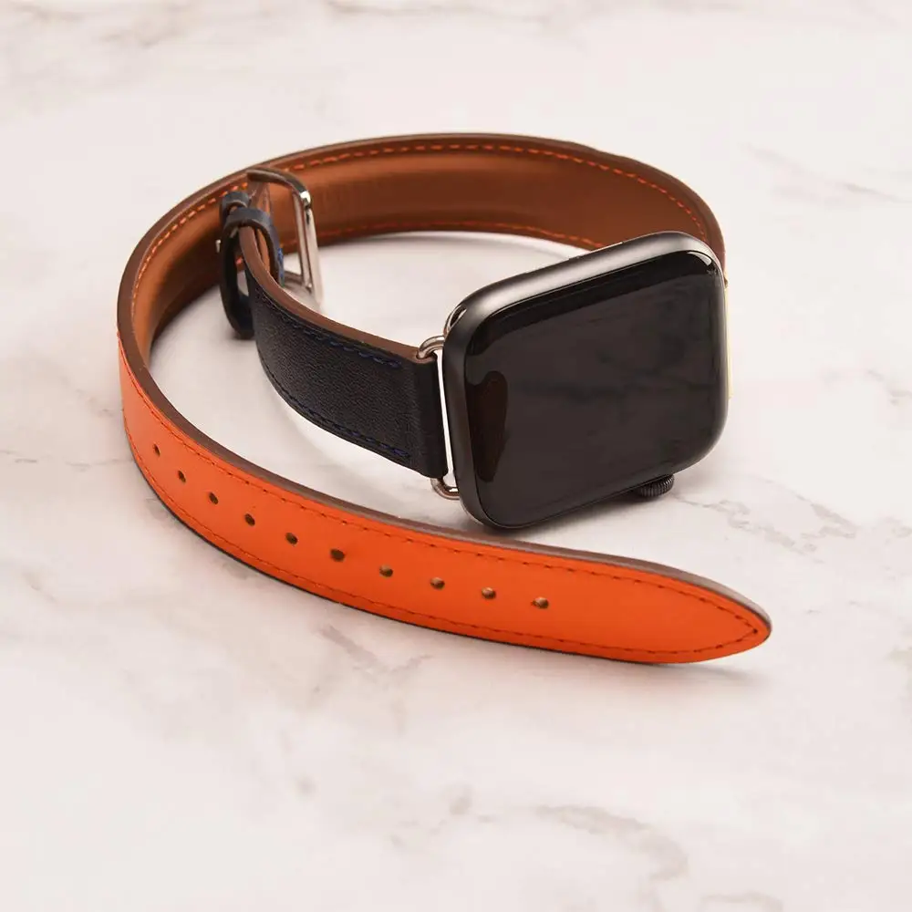 Ремешок двойной для Apple Watch Band браслет из натуральной кожи 5 4 40 мм 44 IWatch 3 42 38