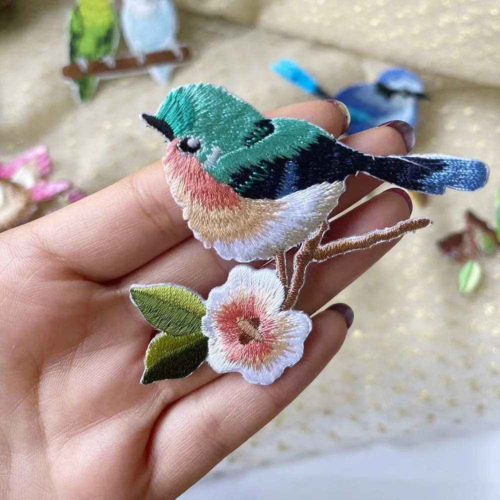 Hummingbird Iron On Applique Patch, Green, White, Lavender Bird Badge 2-3/8\" - For Hats, Shirts, Shoes, Jeans, Jacket