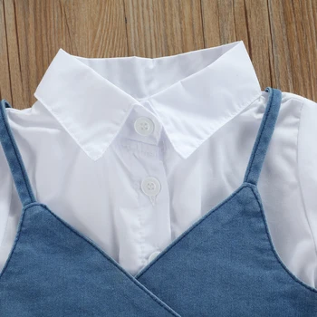 Lioraitiin 1-6Years Toddler Baby Girl Short Sleeve Dress Denim Vest Simple Style Adjustable Bandage with Ruffle Summer Clothing 4