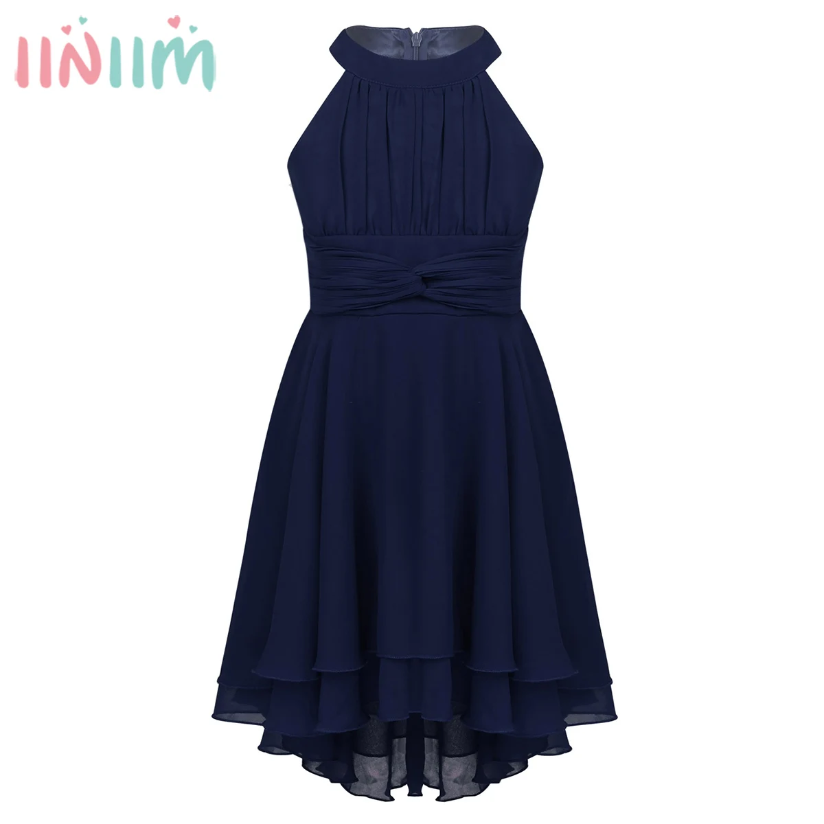 Iiniim/элегантное платье для детей; летнее праздничное платье для выпускного вечера для девочек; шифоновое платье без рукавов для подростков; трапециевидные Детские платья для девочек