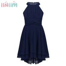 Iiniim/элегантное платье для детей; летнее праздничное платье для выпускного вечера для девочек; шифоновое платье без рукавов для подростков; трапециевидные Детские платья для девочек