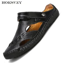 HOKSZVY/ г. Летние мужские повседневные кожаные сандалии дышащие уличные пляжные псориазы размер 48 Мужская обувь CLK-989