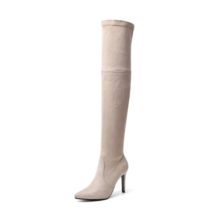 Beige PXELENA/ г.; эластичные высокие сапоги до бедра; женские пикантные облегающие сапоги на очень высоком каблуке-шпильке без застежки; женские вечерние Сапоги выше колена - Цвет: Beige
