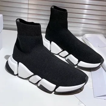

Socks Boots Short Tube Flat-bottom Lazy Shoes Slip on Men Women 2020 Autumn New Black Stretch Couple Sneakers Top Designer Brand