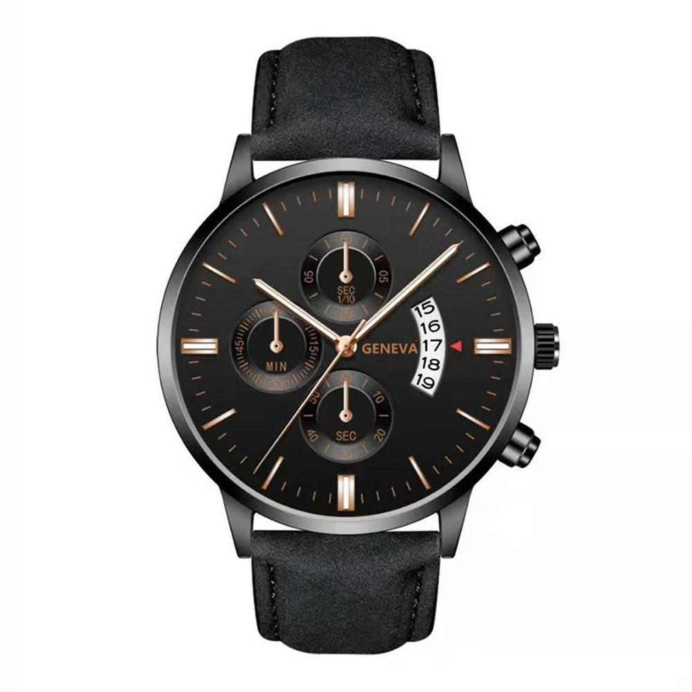 Men Watch Fashion Sport Wrist Watch Alloy Case Leather Band Watch Quartz Business Wristwatch Calendar Clock Gift