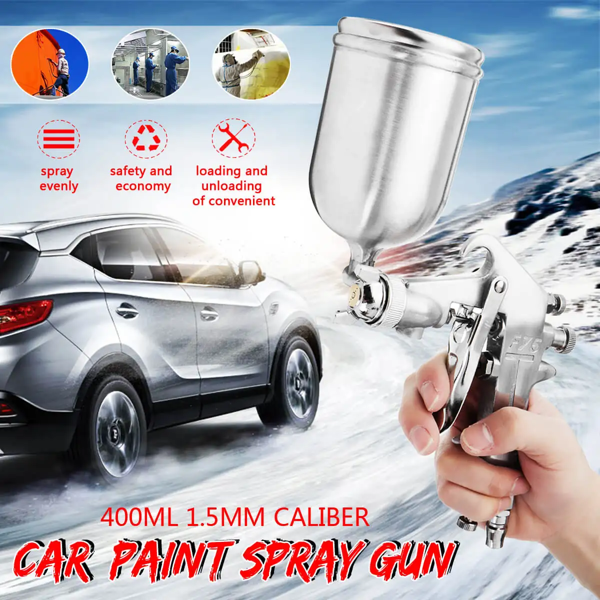 Professional Feed 400ML 1.5mm Spray G un Paint Sprayer brush Set Stainless Steel Nozzle Auto Cars Painting For Spot Rep