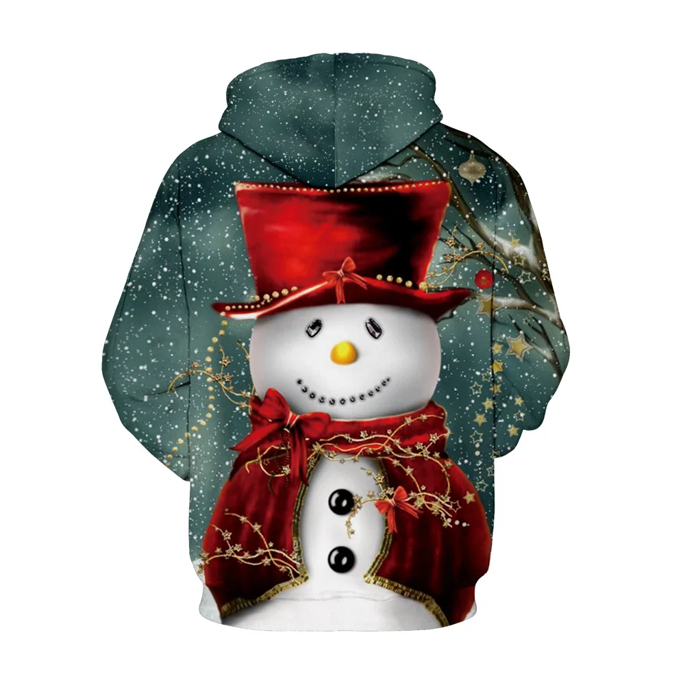 3D для женщин и мужчин толстовки 5XLPlus Размер женские снеговик мультфильм печатных длинный рукав Толстовка Повседневная Рождественская одежда с капюшоном