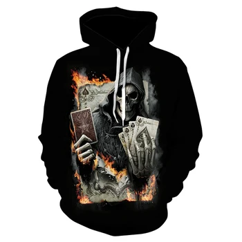

3D printed funny hip hop hoodie holding poker skull hoodie spring/summer 2020 long sleeve men's sport hoodie