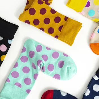 

Women Socks 2019 Autumn Fashion New Cotton Happy Dots Color Fashion Long Socks Wild Elastic Brief Crew Socks Women Korea Style