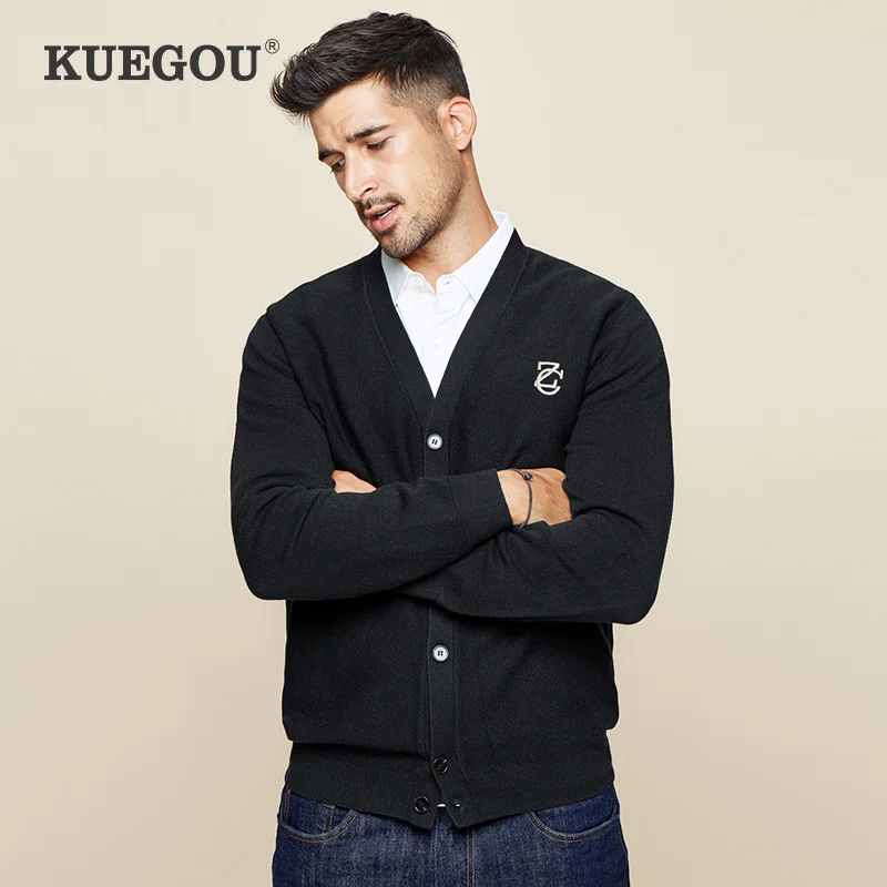 KUEGOU осенне-зимний мужской свитер брендовый теплый вязаный модный для отдыха