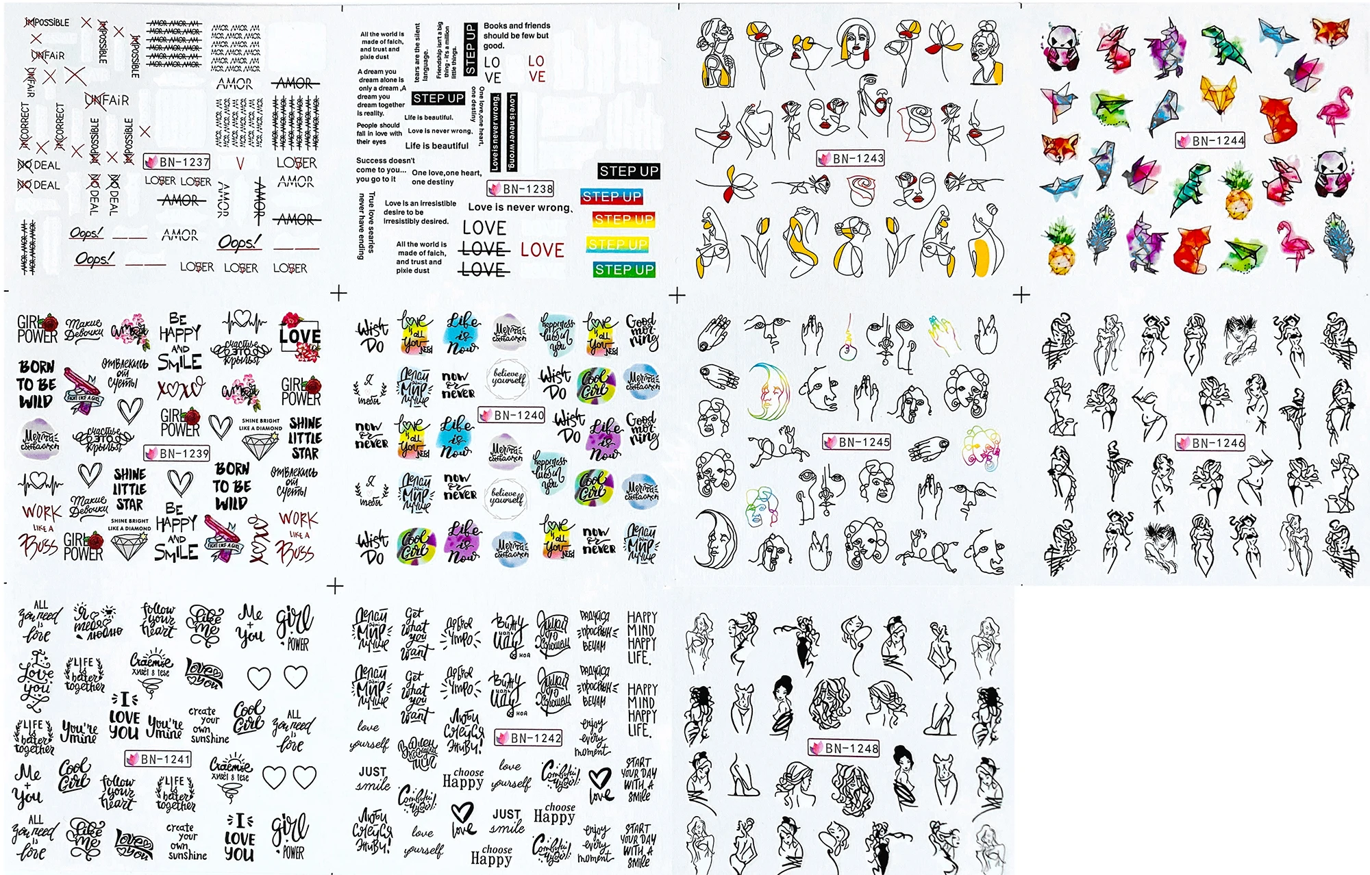 33pcs Water Nail Sticker Set Russian Word Sexy Women Design Water Decal Sliders Wraps Tool Manicure Nail Art Decor Tips Newest