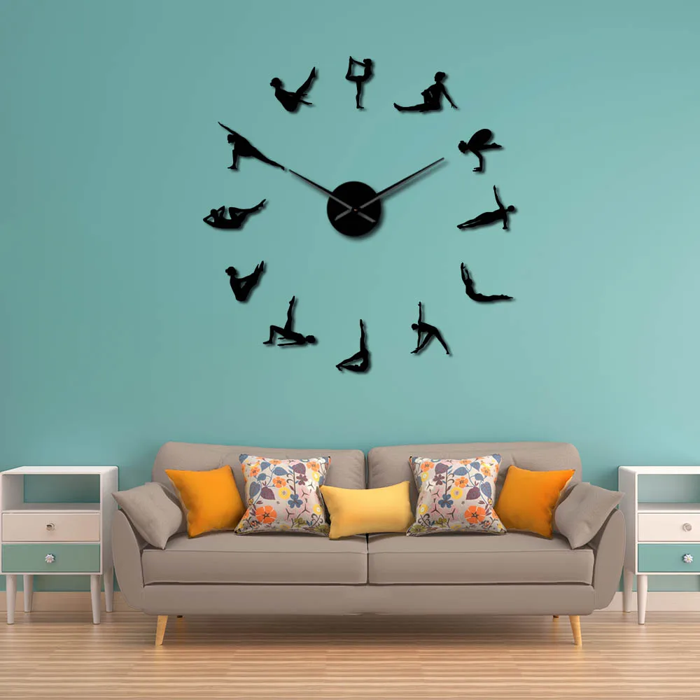 Reloj de pared de agujas grandes Diy para sala de niñas, Poses de