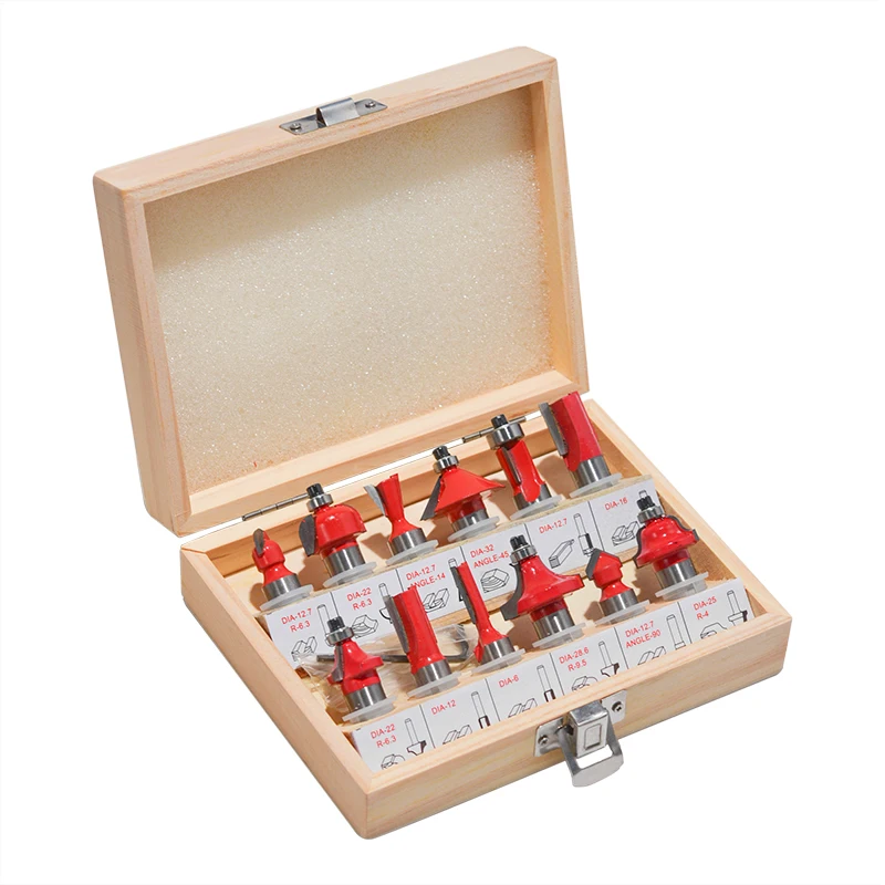 12pcs//Set 1//4 Shank Wood Trimming Engraving Carving Cutting Tools Set Tungsten Carbide Tools Router Bits Sets for Wood with Box
