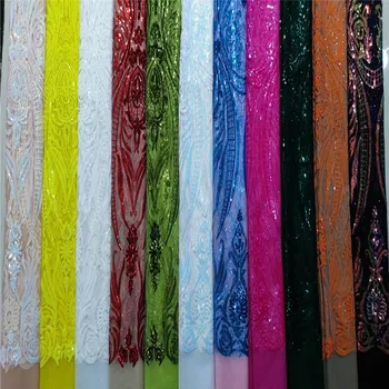 

Royal Blue Nigerian Net Lace Fabrics 2021 yellow Latest High Quality Sequins Lace Fabric Embroidered Tulle African Lace Fabric