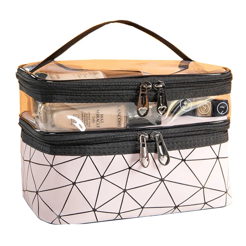 

New double-layer waterproof pu Cosmetic bag Transparent laser make up Case for women makeup box travel toiletry Organizer bag