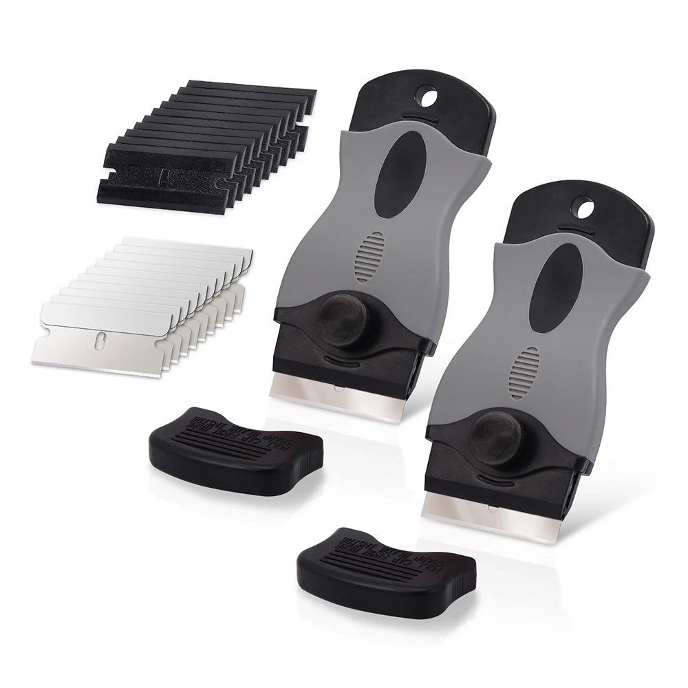 

FOSHIO 2pcs Vinyl Wrap Razor Scraper with 20pcs Blades Window Glass Clean Squeegee Remover Carbon Fiber Film Car Sticker Tool