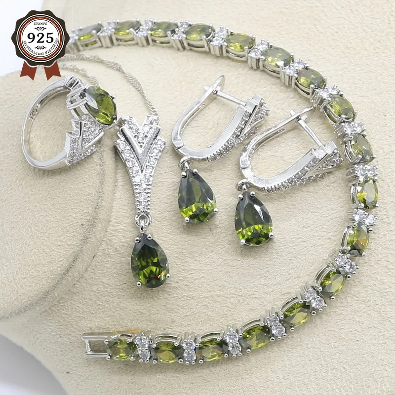 Ciondolo Peridoto In Argento 925 | Verde A Goccia | Rhodato Contro Ossidazione