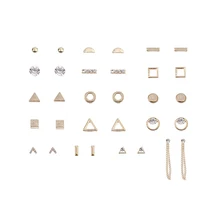 16 пар/уп., геометрические серьги-гвоздики, набор, полукруг, квадратный треугольник, кристальная цепочка, Модная Золотая серьга для женщин, ювелирное изделие