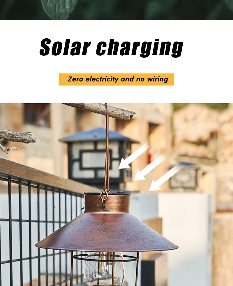 Outdoor Solar Lantern Hanging Solar Lights Waterproof Vintage Metal Solar Garden Lights For Garden Décor Yard Patio Backyard cheap solar lights