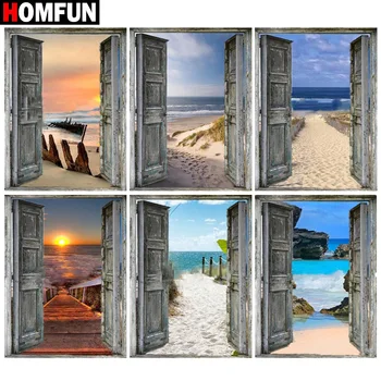 

HOMFUN Full Square/Round Drill 5D DIY Diamond Painting "Door Sunset sea view" 3D Embroidery Cross Stitch 5D Home Decor Gift