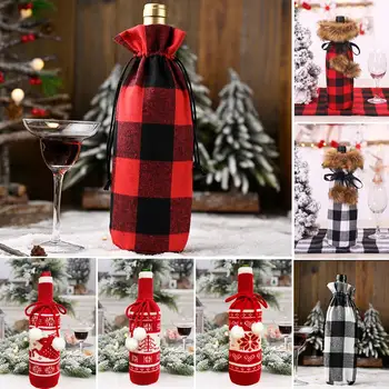 

FENGRISE Black and Red Lattice Christmas Wine Bottle Set Christmas Decor for Home Santa Table Decor Navidad 2020 New Year 2021
