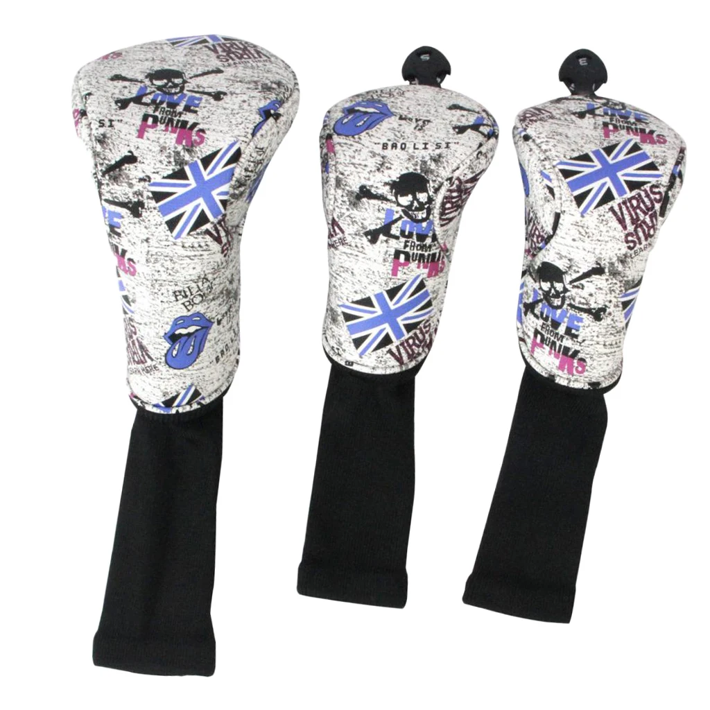 3 Sets Skull Golf Club Headcover 460cc Driver Wood Head Cover No. 1 3 5 Golf Head Cover 1 3 5 Sports Golfer Gift