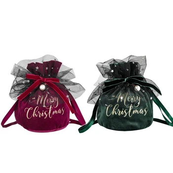 

Santa Gift Bag Candy Bag Lint Fake Pearl Drawstring Bag Merry Christmas Decorations for Home New Year 2021 Presents