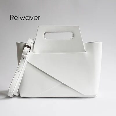 Relwaver белая сумка из воловьей кожи минималистичный Стиль черная сумка композитная Складная дизайнерская Маленькая женская сумка через плечо - Цвет: white