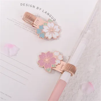 

Cute Sakura Pen Clips Stainless Steel Notebook Pen Holder Hand Account Diary Journal Bookmarks Desk Organizer Office Stationery