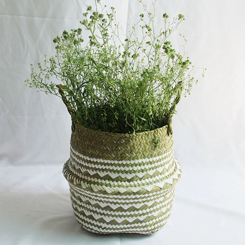 

White Triangle Flower Middle Diameter 32*height 28,Straw storage basket, white pattern storage basket, storage basket#8