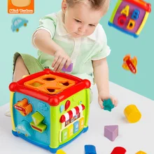 Juguetes musicales multifuncionales para bebés, caja de música electrónica, reloj de engranaje, bloques geométricos, juguetes educativos de clasificación