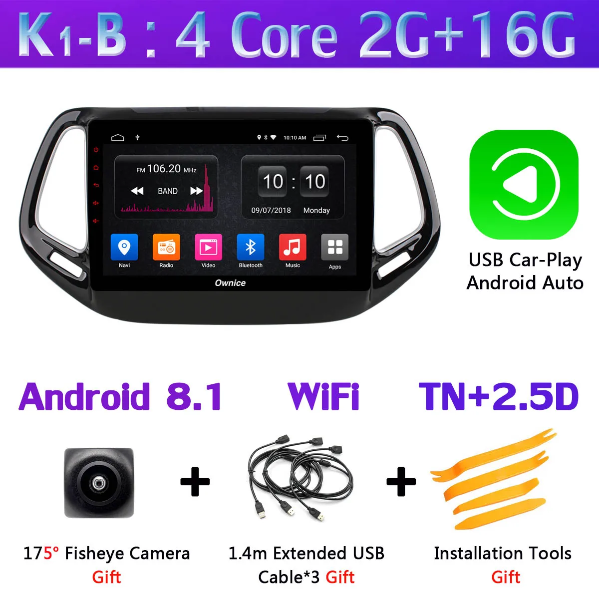 K1-B-CarPlay 360 ° панорамный 4G+ 64G Android 9,0 автомобильный мультимедийный плеер для Jeep Compass автомобильный радиоприемник с навигацией GPS CarPlay SPDIF - Цвет: K1-B-CarPlay