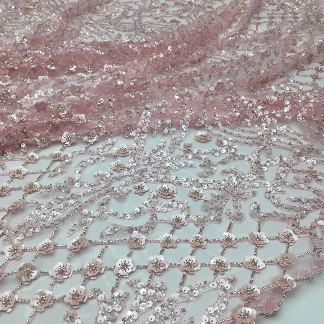 

Великолепная ткань с блестками вышивка французское Сетчатое кружево новейшие Африканские кружева ручной работы бисер Тюль Сетка кружевная ткань TS9716